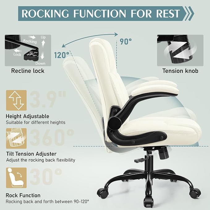 Leather Office Chair, PU Home Computer Desk Chairs with Ergonomic Back Support, 360°Swivel Free,Small Gaming Chair with Wheels and Adjustable Armrests, for Short People Use
