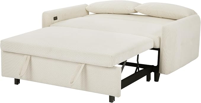 ERYE 57.5-Inch Loveseat Sofa with Pull Out Sleeper Couch Bed, Comfy Corduroy Upholstered Love Seat Sofa Convertible Sleeper Sofabed,Lounge Recliner Chaise Daybed | USB Charging Ports