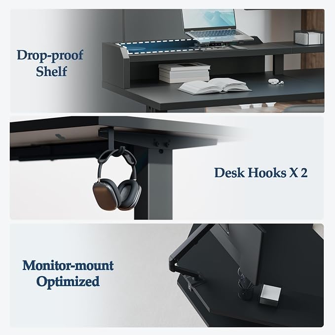 Klicelor L Shaped Electric Standing Desk 63 x 55 inch with Shelf, Height Adjustable Corner Desk, Sit Stand Desk with Storage Shelf, Home Office Computer Table, Black