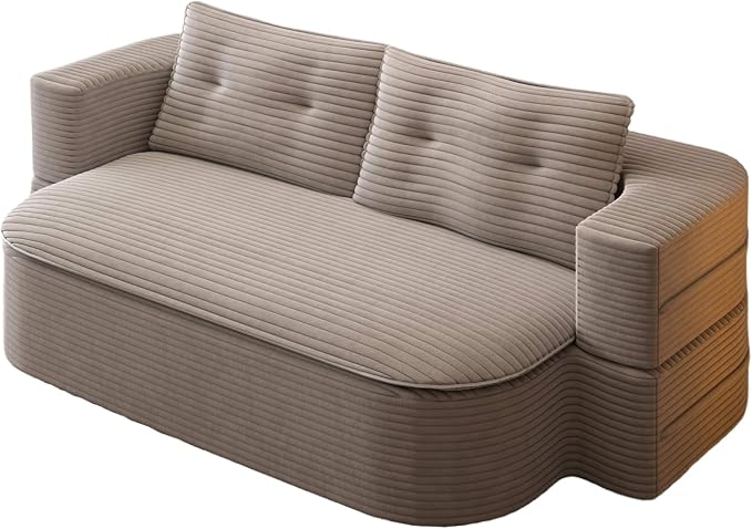 78.7" Futon Sofa Bed, 2-in-1 Foldable Sleeper Sofa, Convertible Sofa Bed with Pillows, Corduroy Couch with Multi Functional Blanket Upholstered Boneless Couches for Living Room, Brown