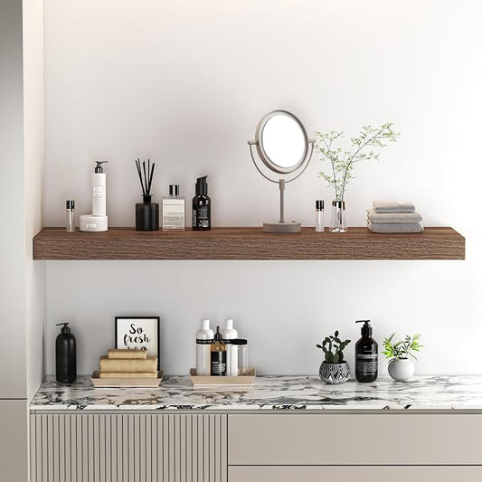 Fun Memories Floating Shelves - 10.3 Inch Deep Wall Shelf for Decor & Storage - Wall Mounted Display Shelving with Invisible Heavy-Duty Metal Bracket - 36"x 10.3"x 1.8" 1 Pack, Walnut