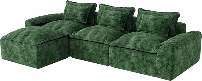Hobestluk 120" Cloud Modular Sectional Couch 3-Seater Sofa with Ottoman L Shaped Sofa with Removable Cover Large Sofa Couch for Living Room (Green, 3-Seater Sofa with One Ottoman)
