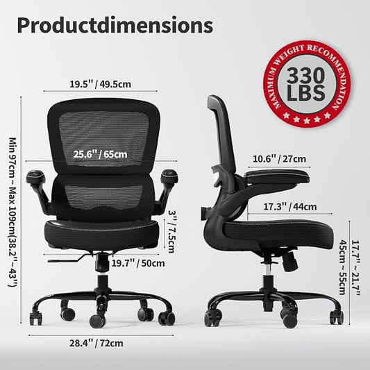 TRALT Ergonomic Office Chair - Desk Chair with Adjustable Headrest Lumbar Support Computer Chair - Mesh Comfy Chair with Flip-up Armrests - Gaming Chair for Adults Home Office PU, Black, Pack of 2