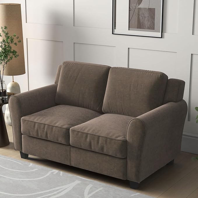 Bonzy Home 58" Brown Loveseat Sofa Couch for Living Room, 2 Seater Love Seat for Small Spaces, Modern Couches with Thick Cushion for Home Apartment Office
