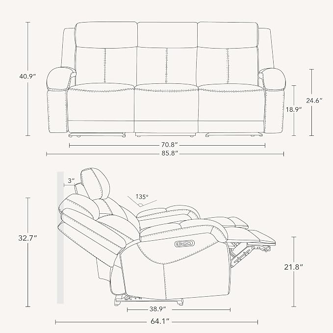 Watson & Whitely Power Reclining Sofa and Loveseat Sets, Genuine Leather Sofa Recliner Couch Set with Power Headrest, Storage Console, USB Ports, Cup Holders, Living Room Furniture Set, Cream