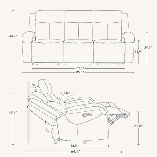 Watson & Whitely Power Reclining Sofa and Loveseat Sets, Genuine Leather Sofa Recliner Couch Set with Power Headrest, Storage Console, USB Ports, Cup Holders, Living Room Furniture Set, Dark Brown