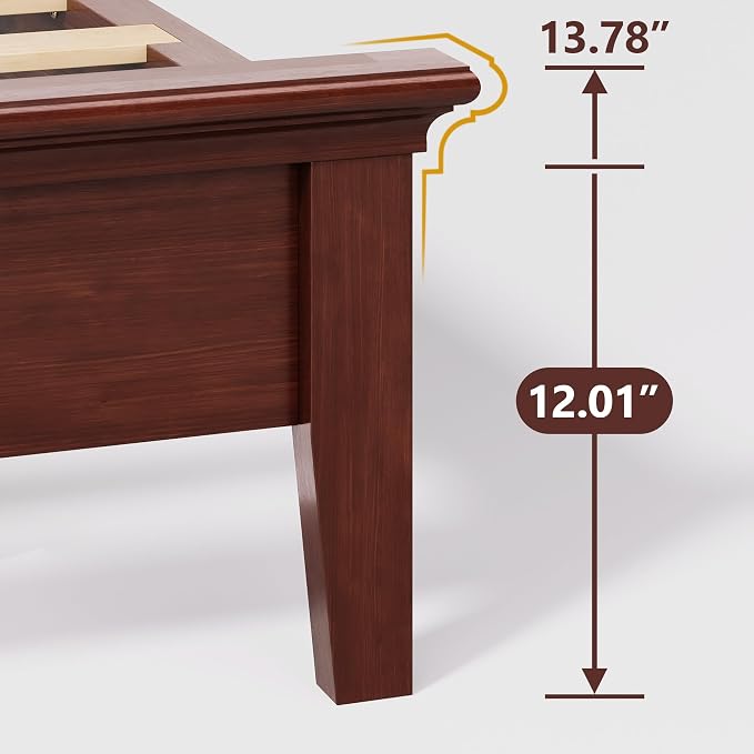Lifezone Solid Wood King Bed Frame 46” Tall Diamond-Tufted Upholstered Headboard, American Classic Flat-Top Bed, Stable Structure, Wood Slats Support, Noise-Free, No Box Spring Needed,Reddish Brown