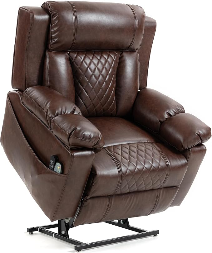FUNECORP Big Man Power Lay Flat Lift Chair Oversized Recliner Dual Motor Heat Vibration for Elderly, Overstuffed Electric 28" Extra Wide Recliners with Flip Arm Storage Cup Holders,USB Type C Charging