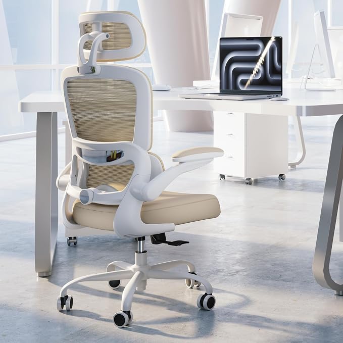 TRALT Office Chair Ergonomic Desk Chair, 330 LBS Home Mesh Office Desk Chairs with Wheels, Comfortable Gaming Chairs (1, Beige)