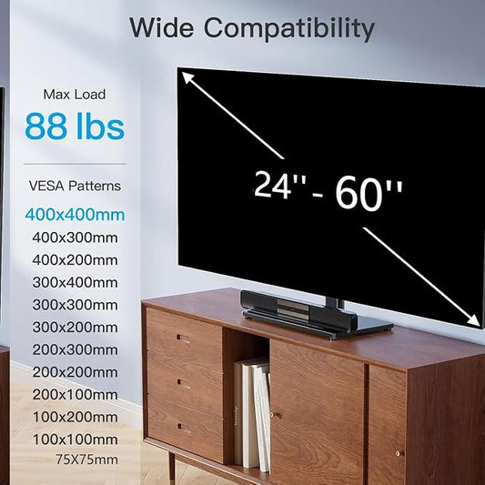 PERLESMITH Universal Swivel TV Stand Legs for 24-60 inch LCD LED TVs, Height Adjustable Television Mount Stand with Tempered Glass Base, Universal VESA Mount 400×400mm, Holds up to 88lbs, PSTVS09
