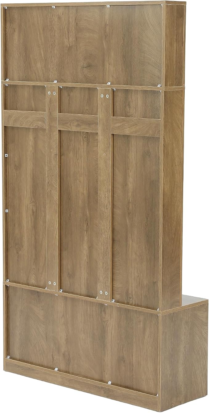 LITTLE TREE Hall Tree, 70" Entryway Bench with Coat Rack and Shoe Storage | 6 Double Hooks, Mudroom Bench with Storage and Hooks, Entryway Storage Furniture, Farmhouse Hall Tree, Hallway Tree, Brown