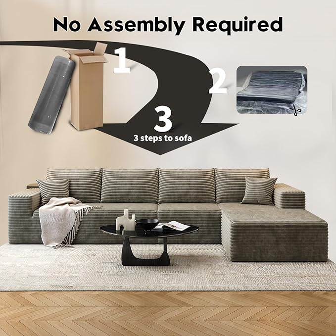 135.4" Cloud Modular Sectional Sofa Couch with L-Shape Chaise,Modern Minimalist Upholstered Couches for Living Room Bedroom,Deep Seat Corner Couch,No Assembly Required (Camel,Right Facing Chaise)