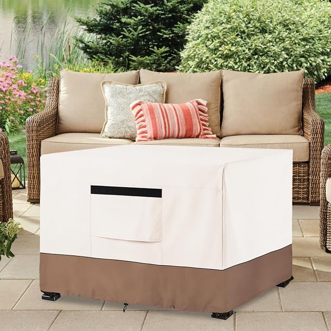 Fire Pit Cover,Outdoor Heavy Duty 600D 100% Waterproof Fire Pit Cover Square,Weatherproof Firepit Covers Square 30" W x 30" D x 25" H,Beige & Brown