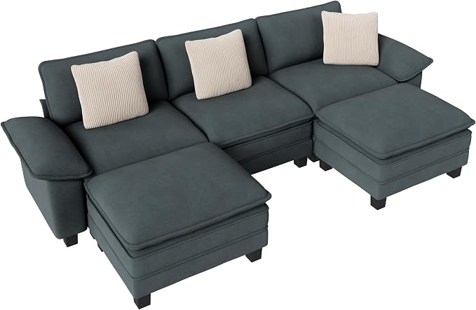 PHI VILLA Cloud Modular Couch Sets, 123.6" Oversized Sectional Sofa with U-Shaped Chaise, 5-Seater Couches with 2 Movable Ottomans for Living Room, Chenille Dark Cyan