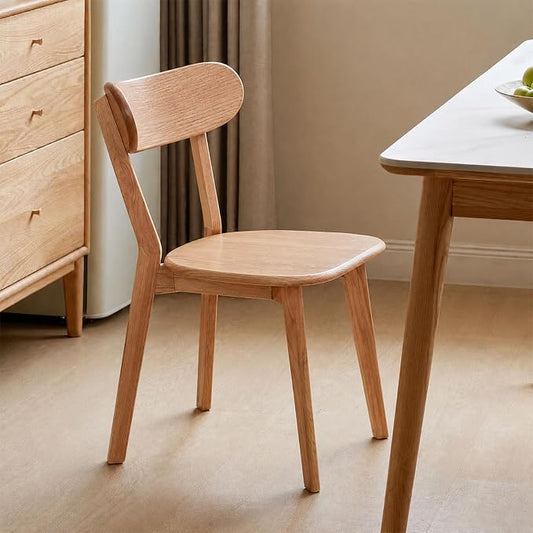 Solid Oak Curved Back Dining Chairs Set of 2, Natural Finish, Mid Century Modern Dining Chairs for Kitchen & Small Spaces, Heavy Duty 400 lb Capacity, Easy Assembly