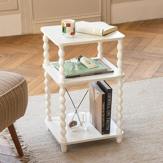 Fultyle End Table, Small Side Table with 3 Tier Open Shelf, Modern Night Stand Bedside Table for Living Room, Bedroom, Office and Small Spaces (White)