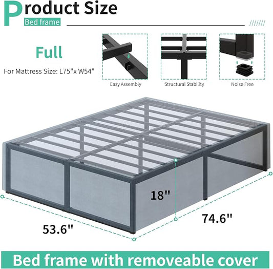Lutown-Teen 18 Inch Full Size Bed Frame with Storage Bed Cover Skirt, Heavy Duty Metal Full Platform Bed Frame No Box Spring Needed, Easy Assembly, Noise Free, Black and Blue