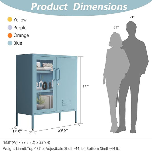 Lockable Metal Storage Cabinet Locker Adjustable Shelves, Multifunctional Versatile Storage Lockers, Easy Assembly Durable Metal Sideboard Furniture for Bedroom Home Office Blue