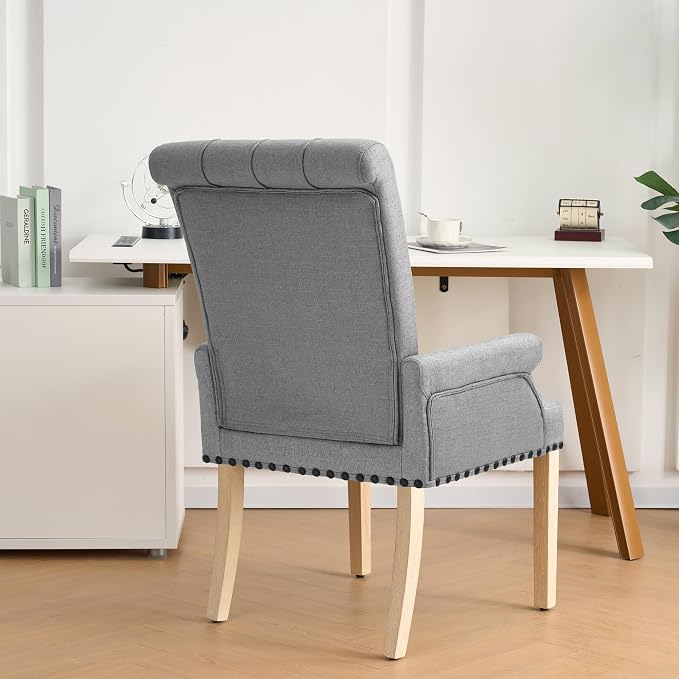 adochr Upholstered Fabric Accent Dining Chair, Elegant Tufted Club Dining Room Kitchen Room Arm Dining Chair, Light Grey