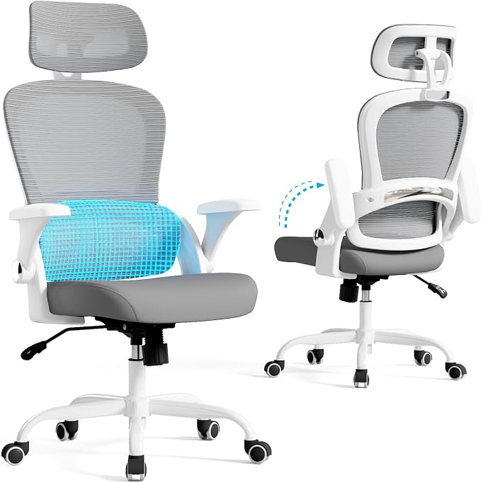 TRALT Office Chair - Ergonomic Office Chair with Back Support, Computer Chair - Home Office Desk Chairs, 330lbs Wide Seat Big and Tall Office Chairs with Headrest, Comfy Desk Chairs (Grey)