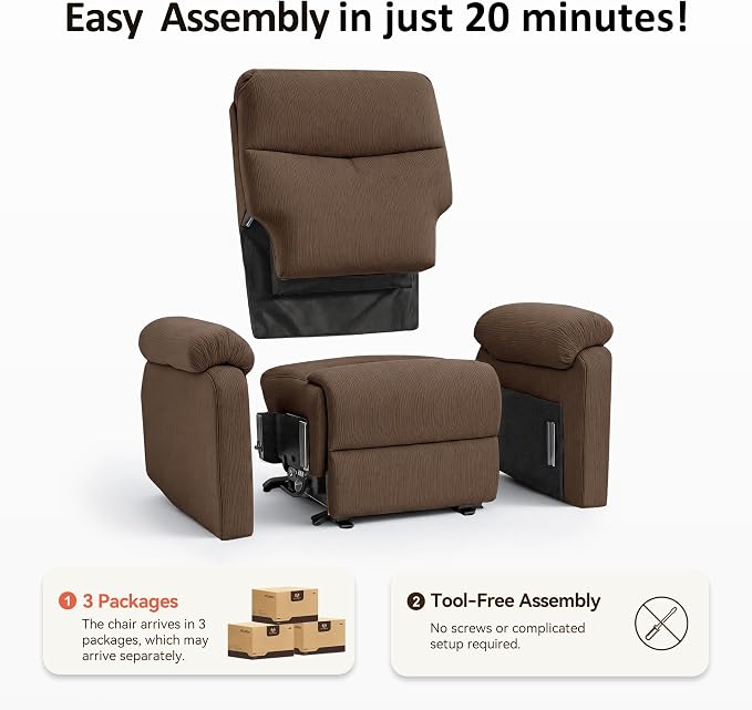 MCombo Triple Motor Lay Flat Power Lift Recliner Chair for Tall Elderly, Infinite Position, Massage, Dual Heating, Adjustable Headrest, Fabric 7634 (Grey, Large)