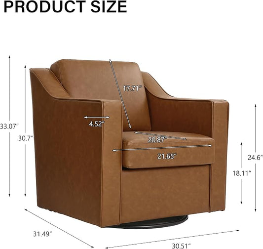 Swivel Accent Chair, Modern Round Barrel Arm Chair for Living Room, Bedroom, Comfy Club Reading Chairs for Adults (Leather Brown, Set of 2)