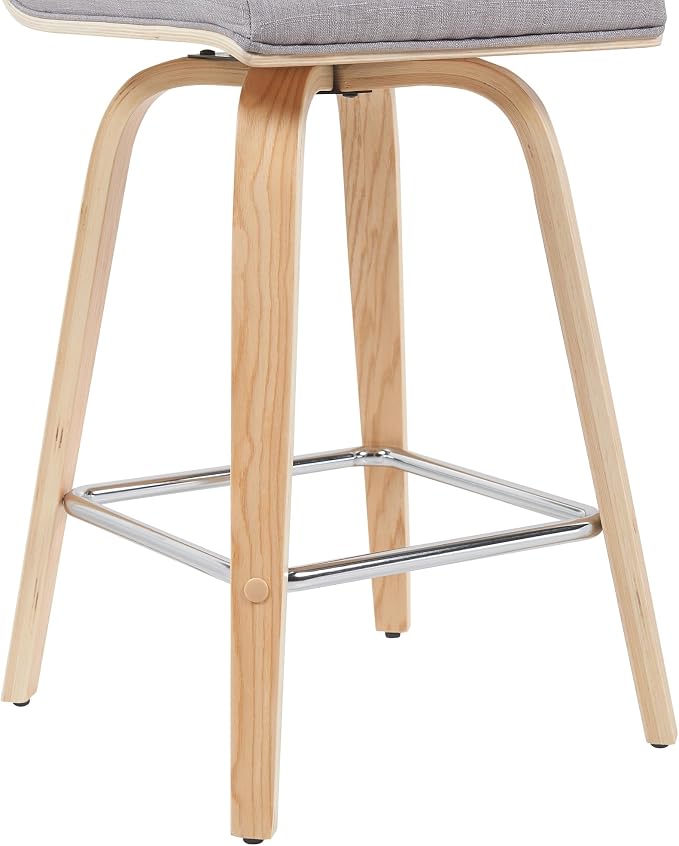 Vienna Modern Counter Height Swivel Bar Stool with Grey Upholstered Seat and Patterned Oak Wood Frame Set of 2