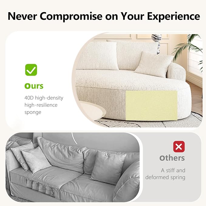 115-inch L-Shaped Luxurious Modern Contoured Curved-Back Sofa, a Seamless Boneless Design with Curved Silhouette, Ideal for Living Room use(Left Chaise, White)