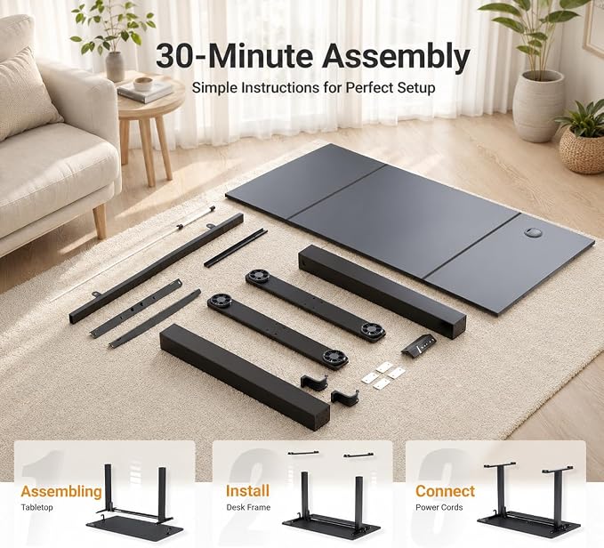 Claiks Electric Standing Desk, 48 x 24 Inch Height Adjustable Sit Stand Desk for Home Office, Computer Desk with Memory Presets, Cable Management & Headphone Hooks, 156 lbs Capacity, Black