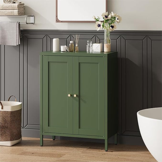 Metal Bathroom Cabinet, Small Floor Storage Cabinet, Freestanding Sideboard with 2 Adjustable Shelves for Living Room, Dining Room