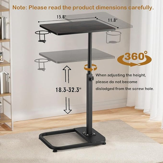 facka Adjustable TV Tray Table with Rounded Metal Corners, C-Shaped Snack Table for Couch, Sofa, Bed or Chair, Small Space Side Table for Eating, Dinner, or Laptop Use