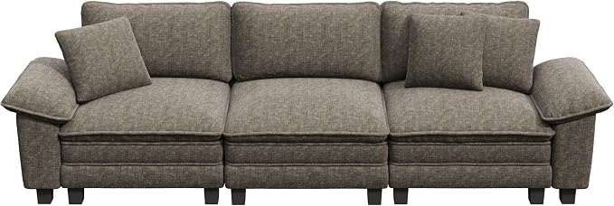 PHI VILLA Modern Modular Couches Sets, 123.6" Cloud Sectional Sofa with Upholstered Deep Seat, 3-Seater Couch for Living Room Small Spaces, Chenille Fabric, Smoky Grey