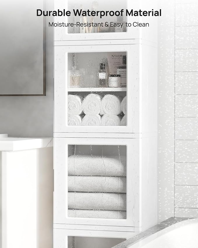 Vtopmart 63.2" Tall Slim Bathroom Storage Cabinet with 4 Adjustable Shelves and 4 Doors, Freestanding Cabinets Organizer with Wheels and Anti-tip for Laundry, Kitchen, Pantry, White