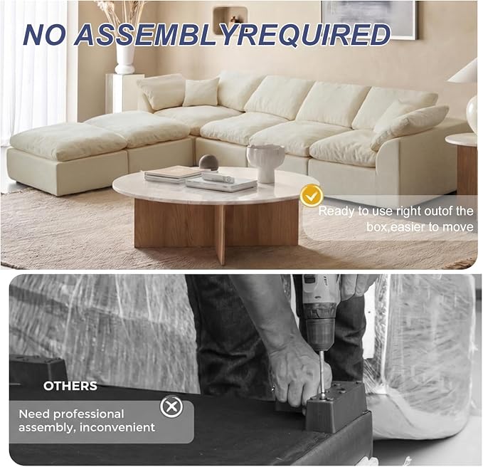 138" Boneless Cloud Couch Sectional for Living Room, Oversized Modular U Shaped Sofa with Double Chaise, Deep Seat Chenille Sectional Couch for Cloud-Like Comfort(U-Shaped Beige)