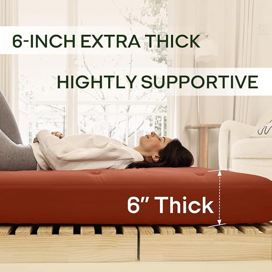ZonLi Japanese Floor Futon Mattress Full Size 75"x 54", 100% Cotton Cover 6'' Thicken Tatami Mattress, Foldable Sleeping Pad, Portable Dormitory Tatami Mat, Roll Up Floor Lounger Bed for Adult