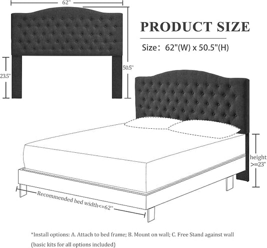 Furpopup Linen Upholstered Headboard Queen/Full Size Latest Model Wall Mount, Bed Frame Mount, Featuring High-Density Sponge Padding, Luxury Texture Easy Assembly Comfort and Style-Dark Gray