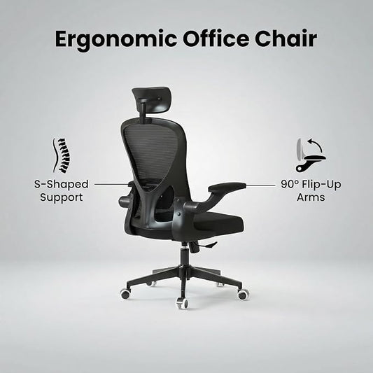 Monhey Office Chair Ergonomic Desk Chair with Lumbar Support&Headrest&Flip-up Arms Height Adjustable Rocking Swivel High Back Computer Chair Warm Taupe Mesh Study Chair (10black)
