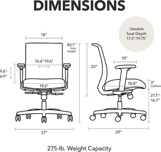 HON Convergence Ergonomic Office Chair with Mesh Back, Adjustable Arms, Lumbar Support, Synchro‑Tilt Desk Chair with Wheels for Home Office or Computer Use, Black Frame, Bark