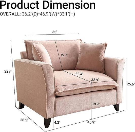 ERYE 46.9" Chenille Upholstered Accent Chair Wide Seat for Living Room Bedroom, Modern Leisure Cushion Armchair W/ 2 Pillows and Removable Cover for Home Apartment Office