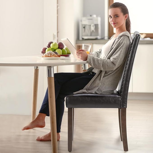 DUMOS Dining Chairs Set of 6, PU Leather Upholstered Kitchen Chairs with Wooden Legs and Padded Seat, Modern Accent Chair for Dining Room, Kitchen, Living Room, Restaurant, Brown