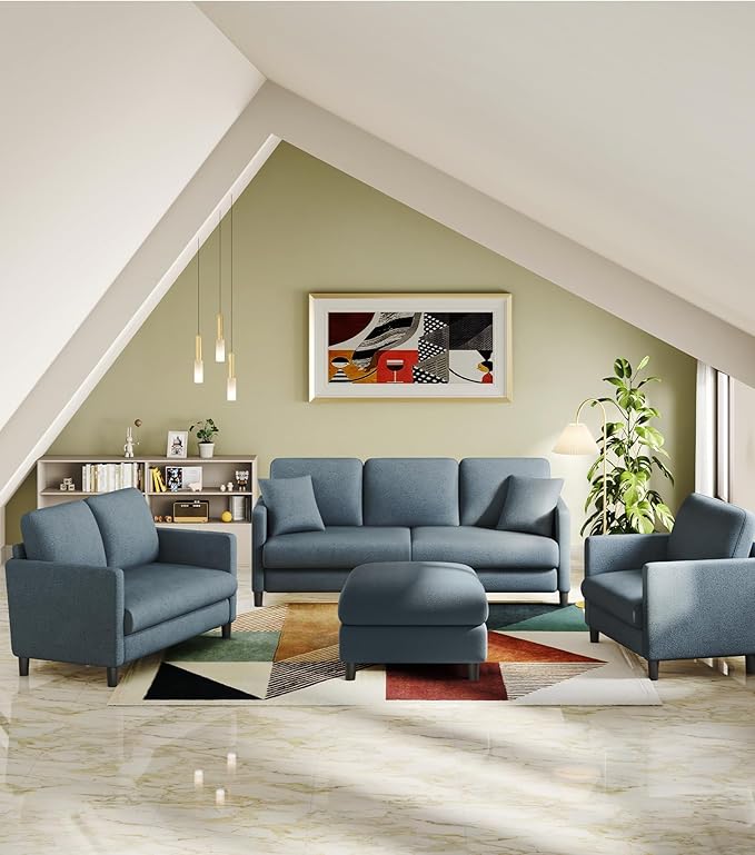 Welzona 83" Couches for Living Room, Teddy Sofa Couch, Comfy Sofas for Living Room, Tool-Free Setup Loveseat Sofa, All-Wood Love Seat Couches, Small Couch 2 Pillows Included, Blue Grey