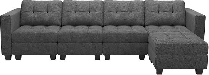 Belffin Convertible Modular Sectional Sofa Couch with Storage Seat L Shaped 4-Seat Sofa Couch with Reversible Chaise Modular Sectional Fabric Dark Grey