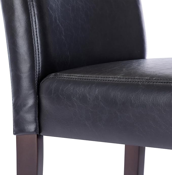 Watson & Whitely Upholstered Dining Chairs, Faux Leather, Set of 6, Black | Solid Wood Legs, Padded Seat, Low Back, Modern Armless Parsons Chair for Kitchen, Dining Room, Restaurant