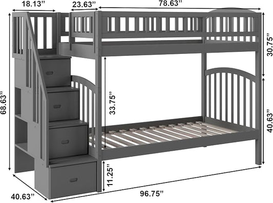 AFI, Westbrook Staircase Bunk Bed Twin Over Twin, Grey