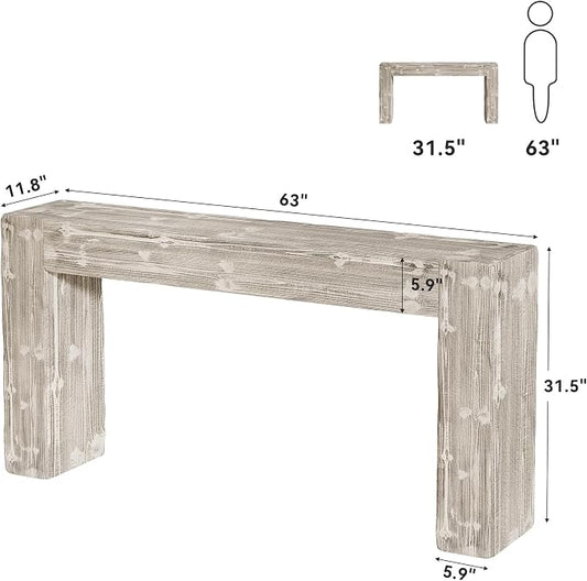 Solid Wood Console Table, 63-Inch Farmhouse Sofa Table Behind Couch for Entryway, Living Room, Foyer, Easy Assembly (Weathered Gray)