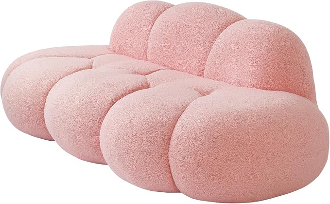 JACH 3 Seater Cloud Sofa for Living Room, Modern Sherpa Upholstered Couch, Minimalist Leisure Sofa, Comfy Cloud Couch for Apartment, Small Space, No Assembly Required (Pink)