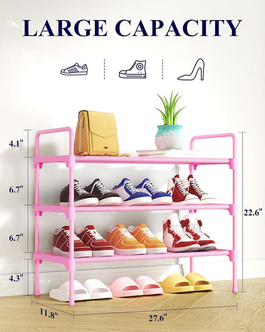 Kitsure Shoe Rack for Closet, Sturdy and Long-Lasting Shoe Shelf, Shoe Rack for Entryway, Personalized DIY Shoe Organizer, Shoe Rack Organizer for Space-Saving, 27.6" x 11.8" x 22.6", Pink
