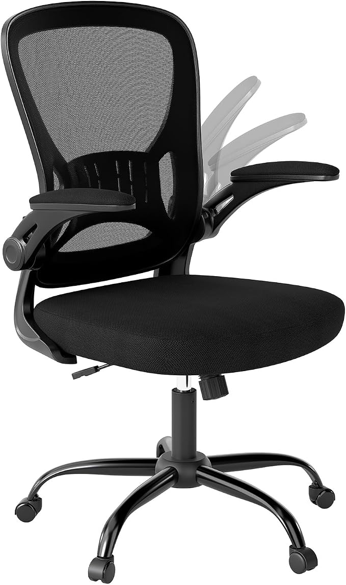 Youhauchair Mesh Office Chair, Ergonomic Home Office Desk Chairs with Flip-up Arms and Lumbar Support, Height Adjustable, Black