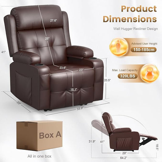 Recliner Sofa Set, Home Theater Seating with Massage, Loveseat Recliner Couch and Recliner Single Chair with USB, Wall Hugger Reclining Movie Theater Chair with Cup Holders, Drawer for Gaming Room