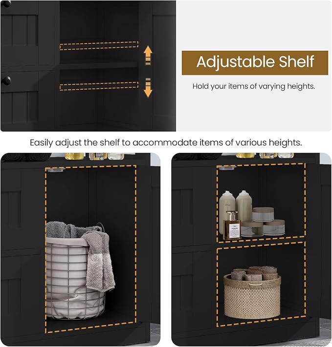 GRUSIGN Storage Cabinet, Modern Bathroom Floor Storage Cabinet Organizer with 1 Door and 3 Drawers, Freestanding Cupboard for Kitchen/Living Room Use